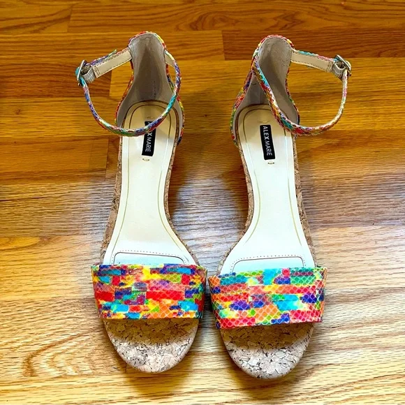 Alex Marie New In Box Multi-Color Cork Wedge Sandals w/Adjustable Strap - Picture 1 of 5